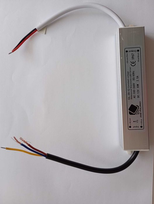 ZASILACZ 12V 30W LED Wodoodporny Hermetyczny Do Taśm MONO RGB IP67 WĄSKI