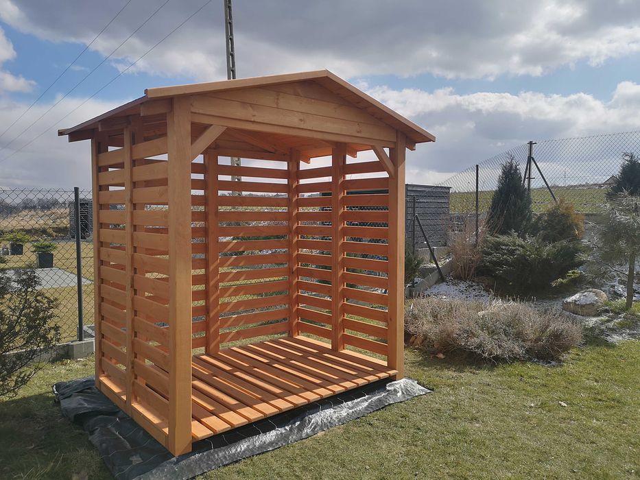 Drewutnia 2 x 1,5m, wiata na drewno z dachem prostym dwuspadowym