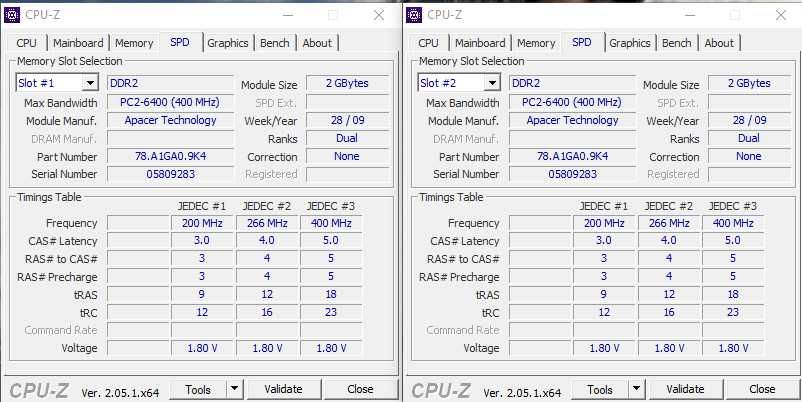 DDR2  Pc 6400 (800-ка)  -   4 Gb (2Gb+ 2Gb)