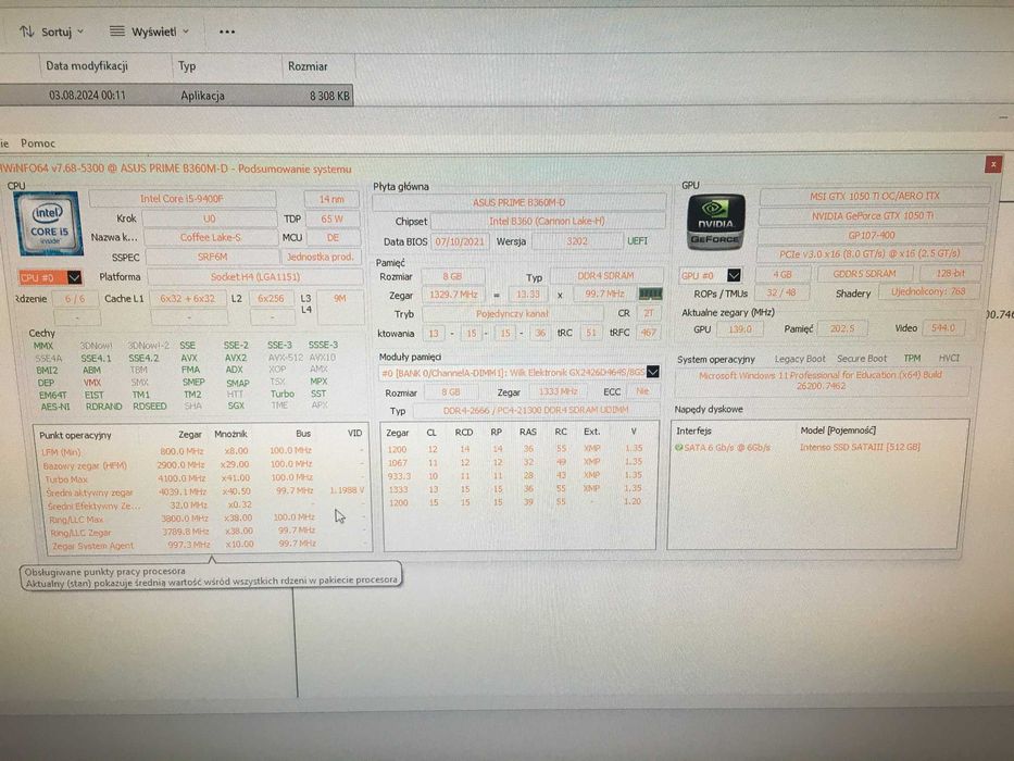 Komputer I5 9400f+B360+1050ti+ssd