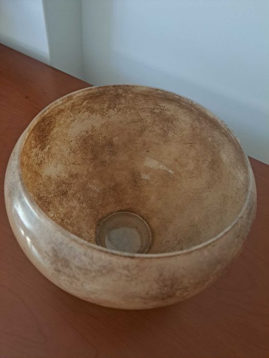 Vaso/terrina decorativo em vidro e metal