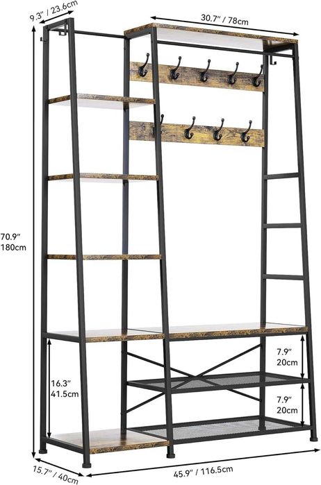 Cabide bengaleiro madeira sapateira  180 x 116,5 x 49cm   [TRÊS CORES]