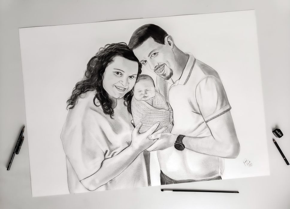 Retratos a carvão feitos à mão