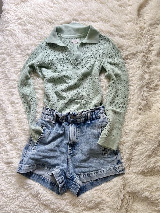 Ażurowy miętowy zielony sweterek z kołnierzem fat face 40 L