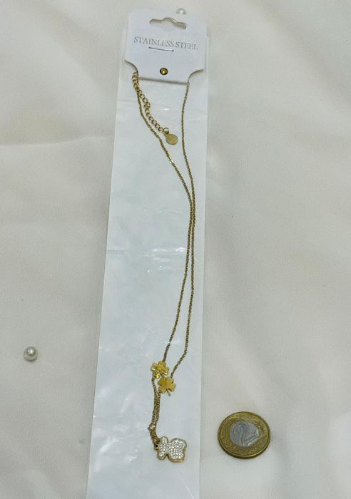 Złoty naszyjnik miś cyrkonie stal chirurgiczna nierdzewna