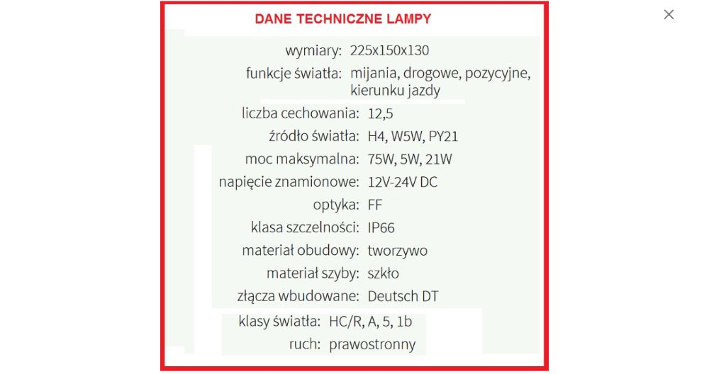 Reflektor lampa JCB 3CX,4CX CASE MANITOU Terex CAT