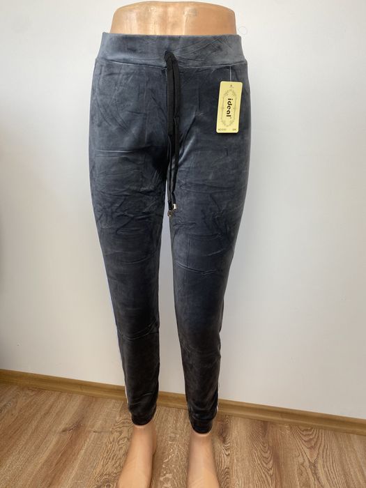 Dresy welurowe z lampasami S/M szare welur dres