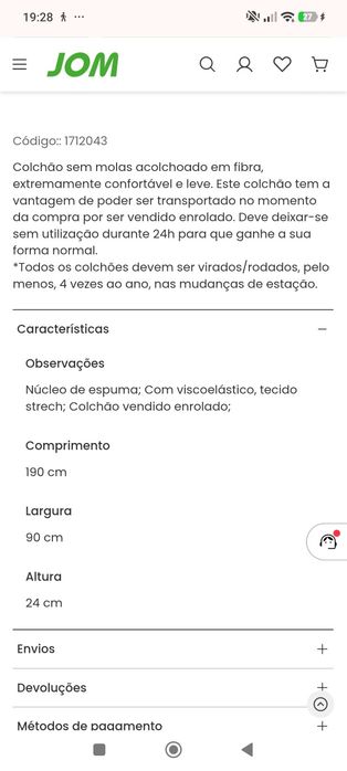 Colchão individual