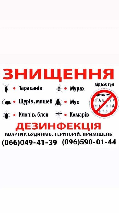 Дезинфекція, дезинсекція, знищення тарганів, клопів, бліх...Озонування