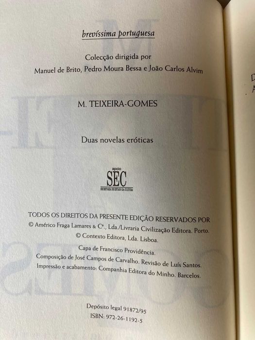 Duas Novelas Eróticas, de M. Teixeira Gomes