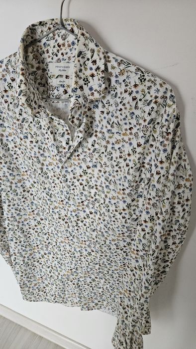 Biała bawełniana koszula w kwiaty 40 profuomo  kwiatki