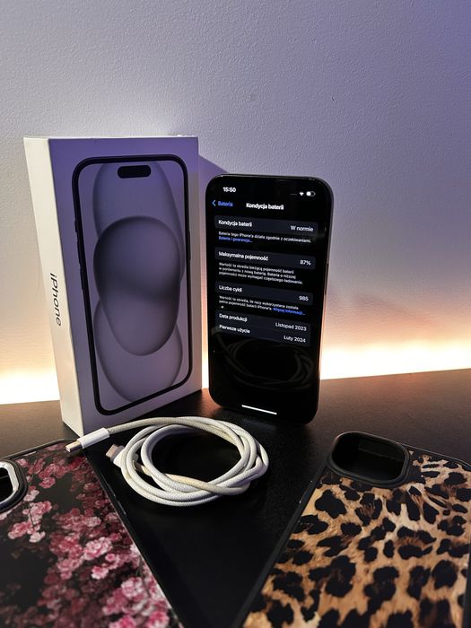 iPhone 15 128GB Czarny | 87% | Pudełko + Kabel | OKAZJA!