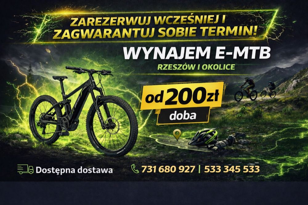 Wynajem rowerów elektrycznych Full MTB i Bagażnika na hak!!
