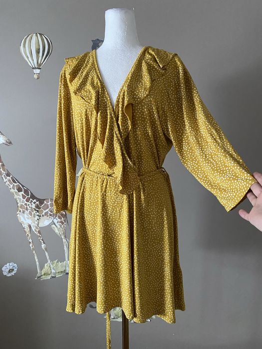 Musztardowa wiązana tunika z wiskozy typu wrap plus size