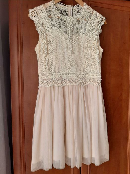 Sukienka ecru kremowa jasna na wesele komunię chrzciny na lato