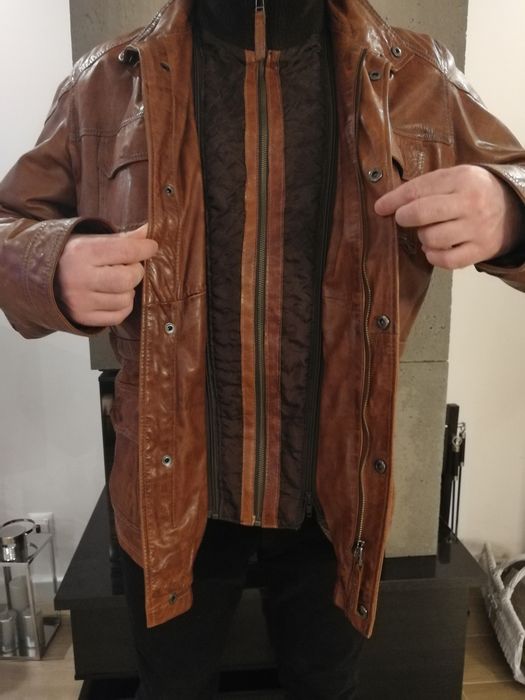 Kurtka skórzana męska brązowa