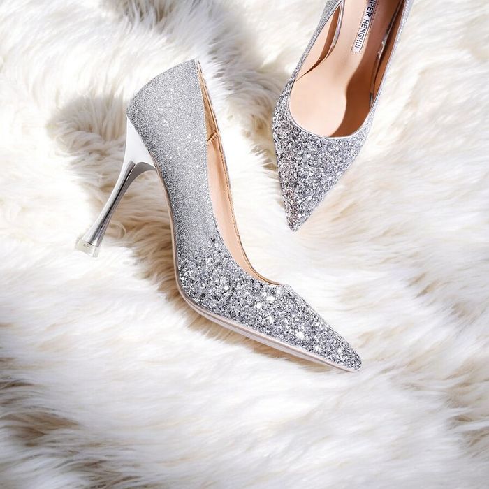 Buty na obcasie błyszczące srebrne lustrzane czółenka