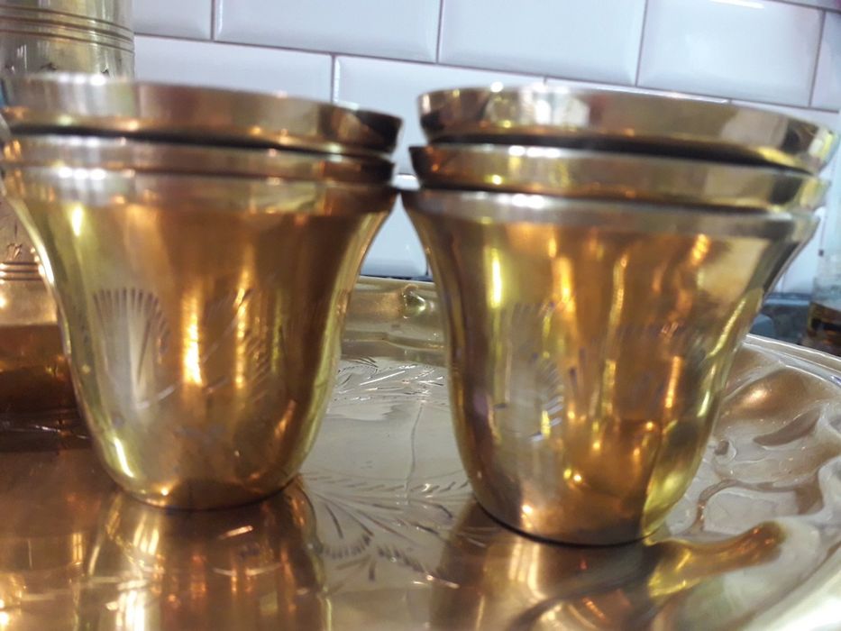 Сервиз латунь блюдо - поднос графин стаканы в восточном стиле кофейник