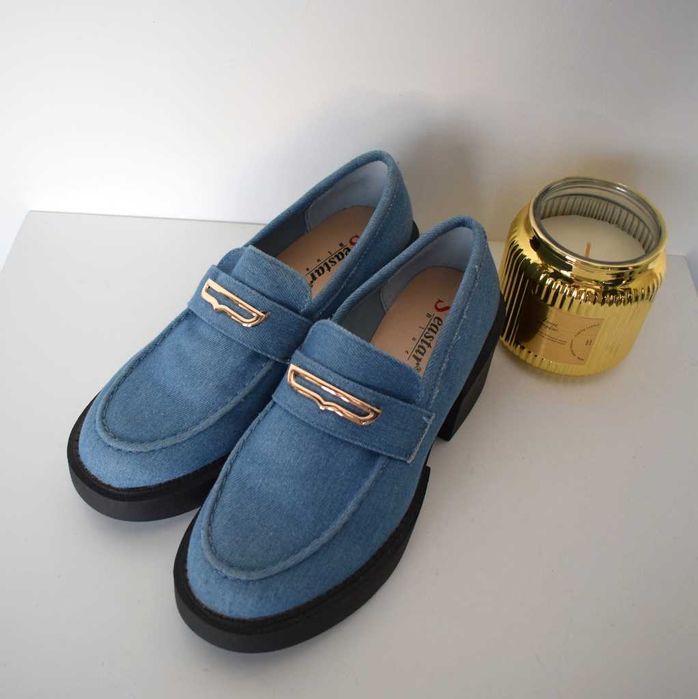 Seastar Blue buty mokasyny na czarnej platformie 39