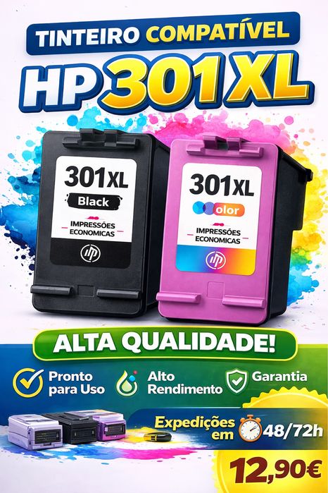 Tinteiro HP 301 XL Compatível Preto/Cor – 12,90€