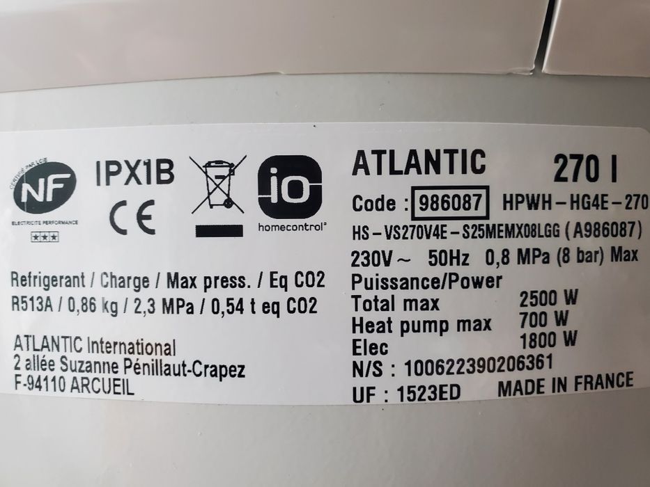 Pompa ciepła Atlantic 270 litrów