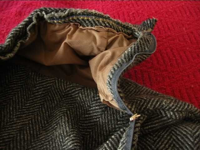 Spódnica ciepła szara ołówkowa paski zimowa Vintage 32 XXS Hand made