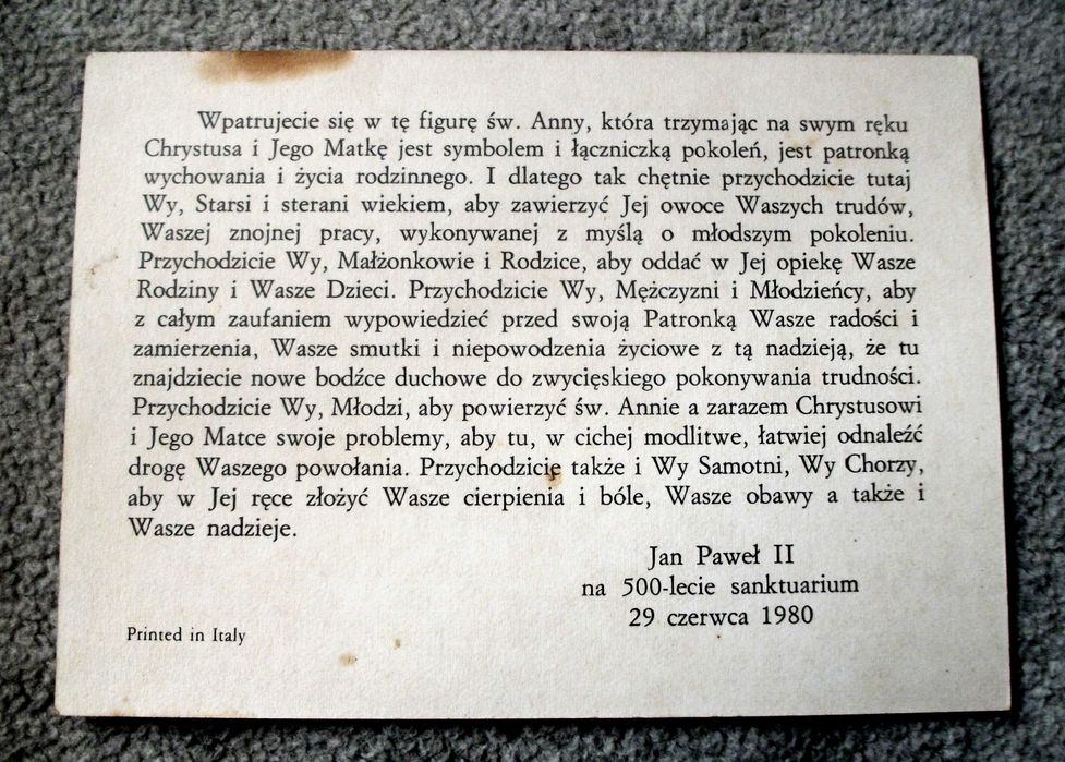 Góra Świętej Anny Pocztówka Papieska 1983
