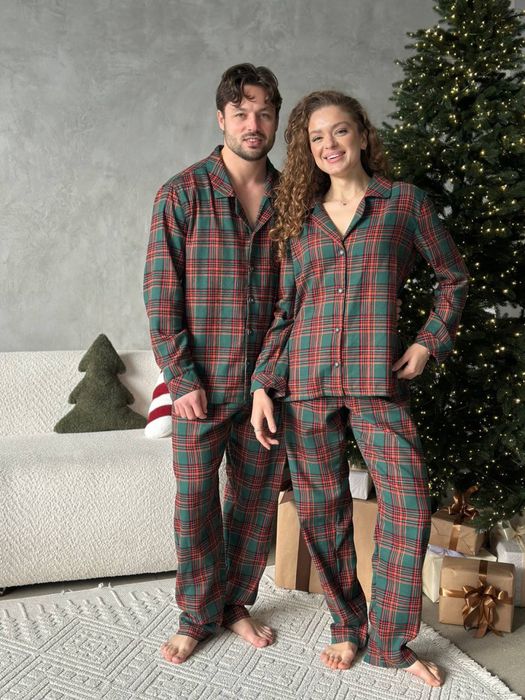 парні піжами новорічні в клітинку/піжами для сімейних фото/парний одяг