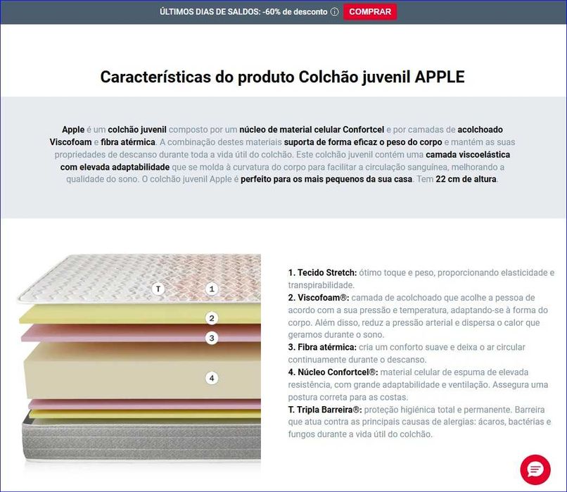 Colchão Juvenil Pikolin 80x200