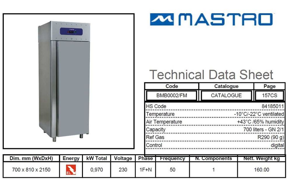 Armário refrigerado (congelados) 700 litros em inox - Frio Negativo