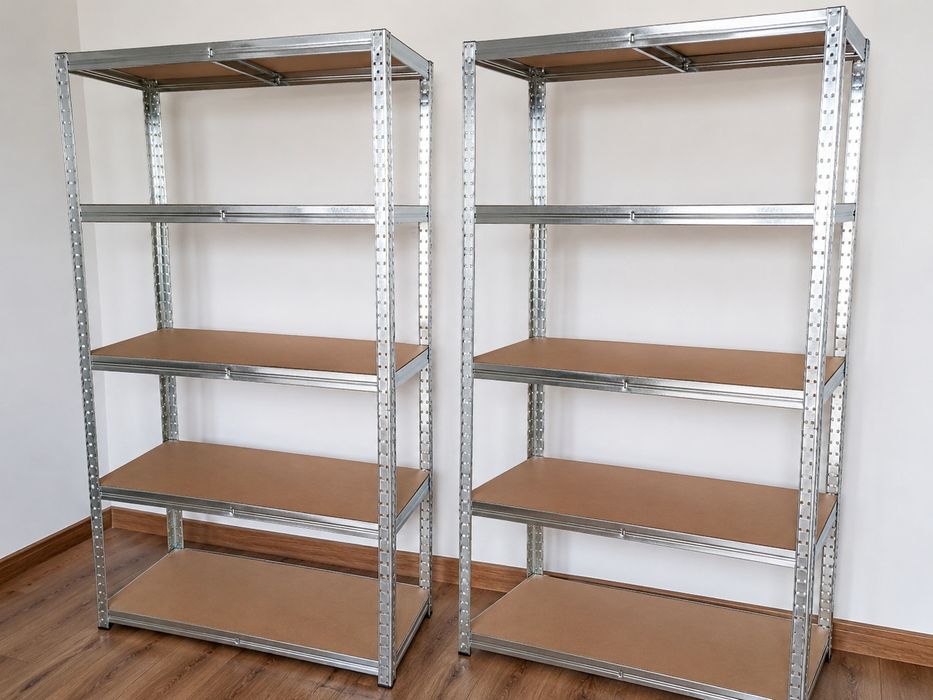 Zestaw 2 Sztuk Regałów 180x90x40 wytrzymała do 875 kg srebrne płyta MDF, Wysyłka Do Piwnicy Do Garażu Do Magazynu