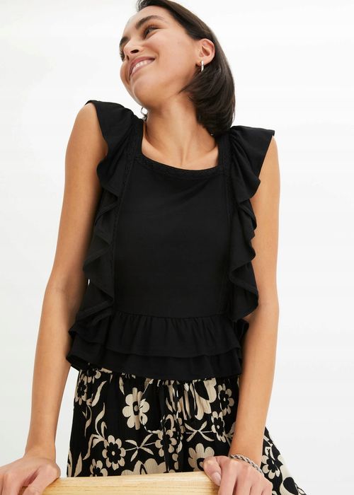 B.P.C czarna bluzka t-shirt z falbanami ^48/50