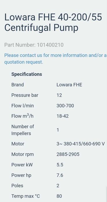 Pompa wodna Lowara FHE 40-200/55