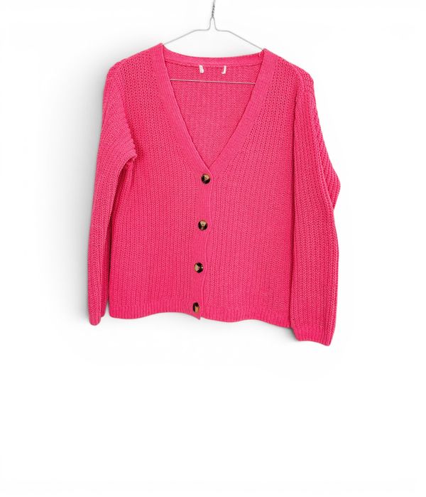Sweter Różowy Kardigan Prążek XS