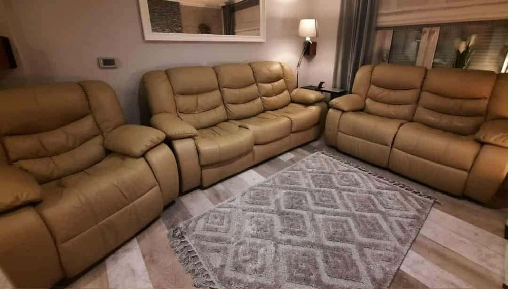 Zestaw wypoczynkowy 3 2 1 skóra naturalna funkcja relaks