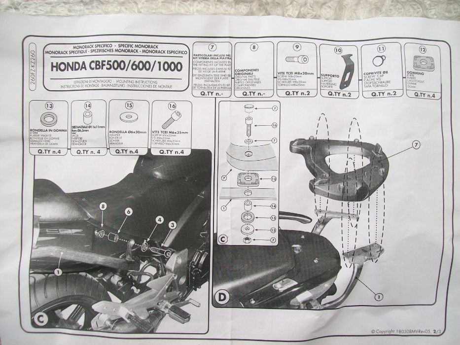 260FZ CBF 500/600S/600N (04>12)/1000/ABS 06>09 HONDA stelaż centralny