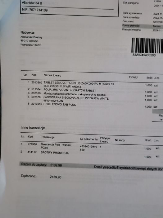 Tablet Lenovo Tab Plus