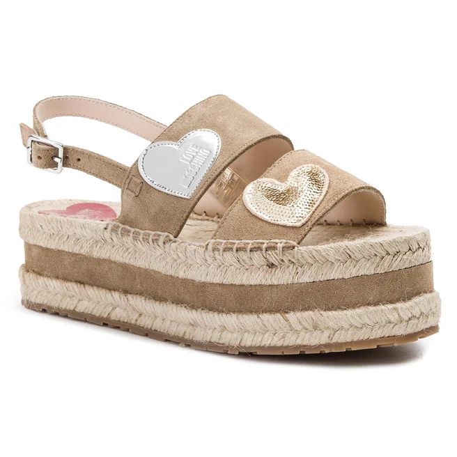Love Moschino Sandały damskie - Koturny, serca - r 40 - Beżowy nubuk