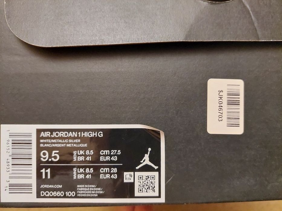 Чоловічі  високі Jordan Air  1 High G DQ0660-100 43 (9.5US)