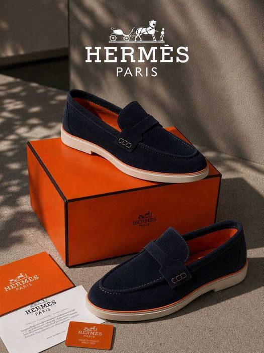 Чоловічі лофери Hermes, натуральна шкіра та замша, сині, Туреччина, розміри 40-45