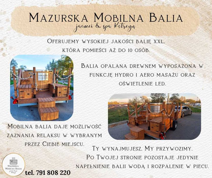 Mobilna bania, jacuzzi, balia do wynajęcia XXL 10 OSÓB HYD AERO Mazury