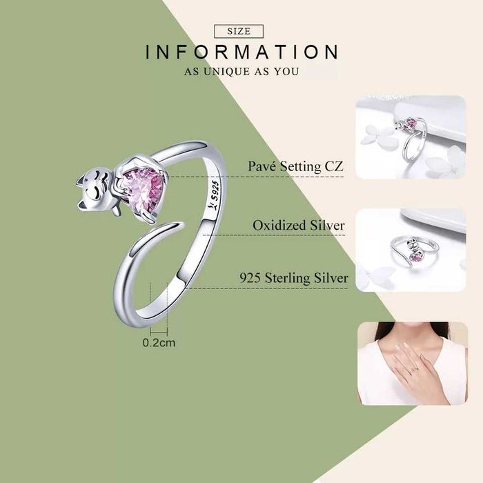 Manufaktura Łącka Pierścionek srebrny 925 kot kotek na prezent