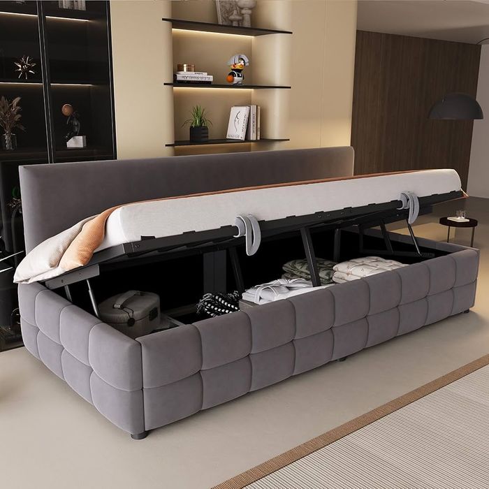 Łóżko tapicerowane 90x200 cm ze schowkiem hydraulicznym