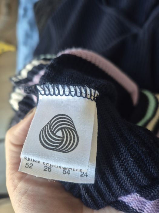 Sweter granatowy wełniany pure wool jesienny autumn Woolmark 42/XL