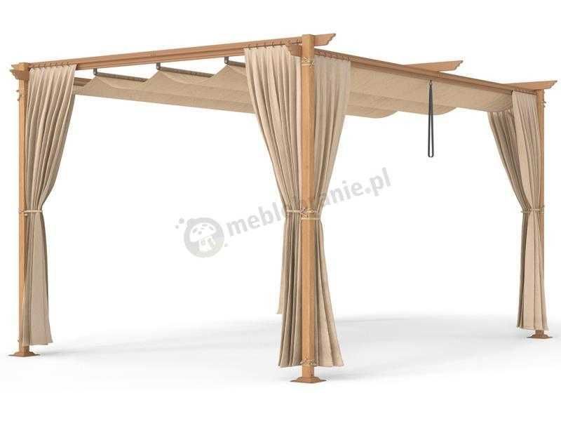 Drewnopodobna pergola ogrodowa 3x4m NIRO z zasłonami - Cream Wood