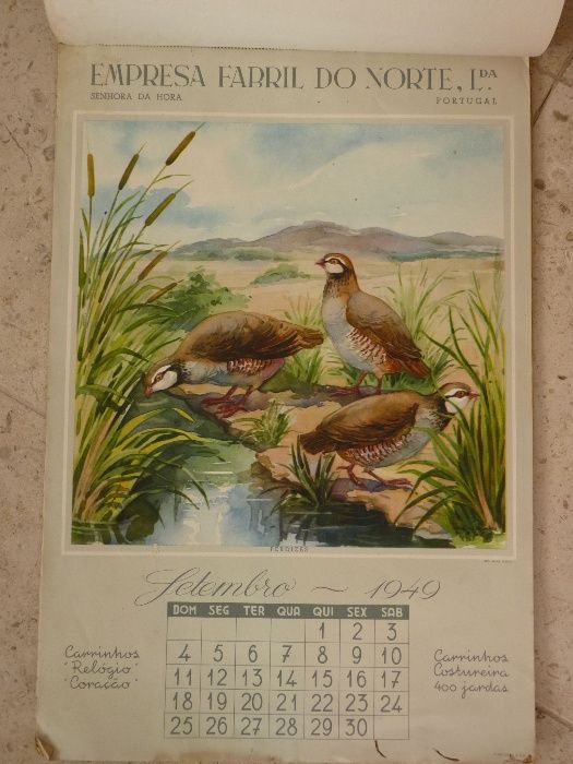 calendário antigo com lindas estampas/ aguarelas