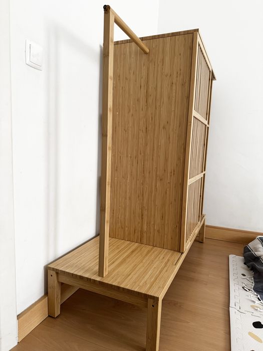 Roupeiro aberto com porta deslizante, bambu, 120x123 cm