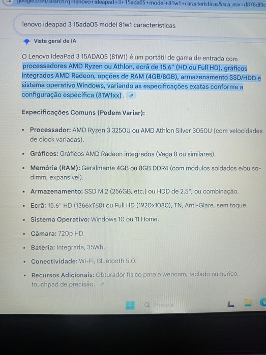 Lenovo IdeaPad 3 15ADA05 Model 81W1