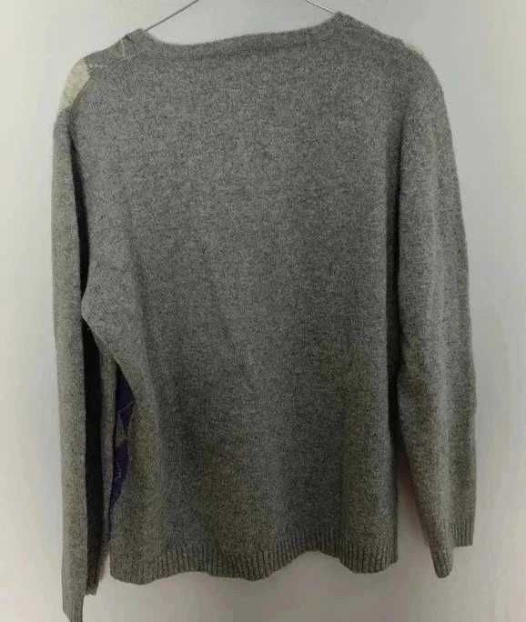 Sweter szary wełniany w romby montego woolmark 44 XXL zimowy wool