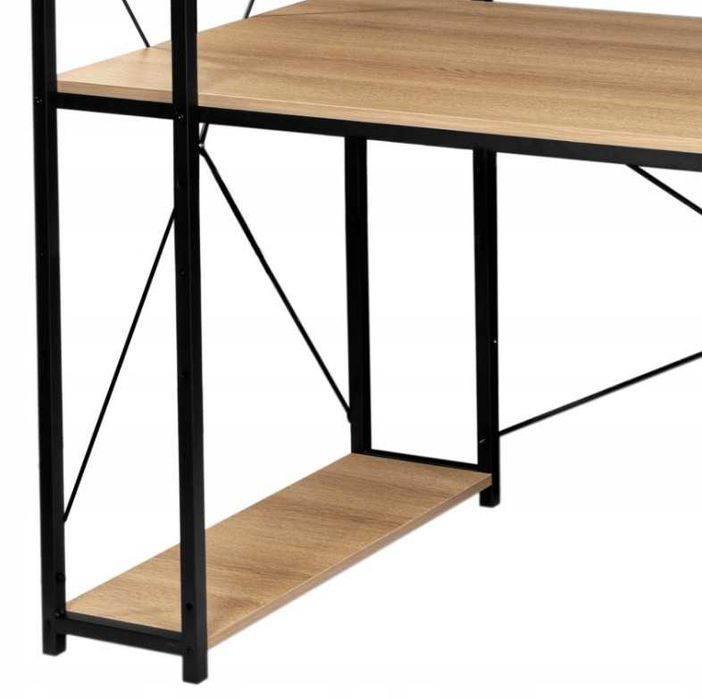 Biurko Komputerowe z Regałem Półkami Loft Płyta Laminowana Jasny Dąb 120cm